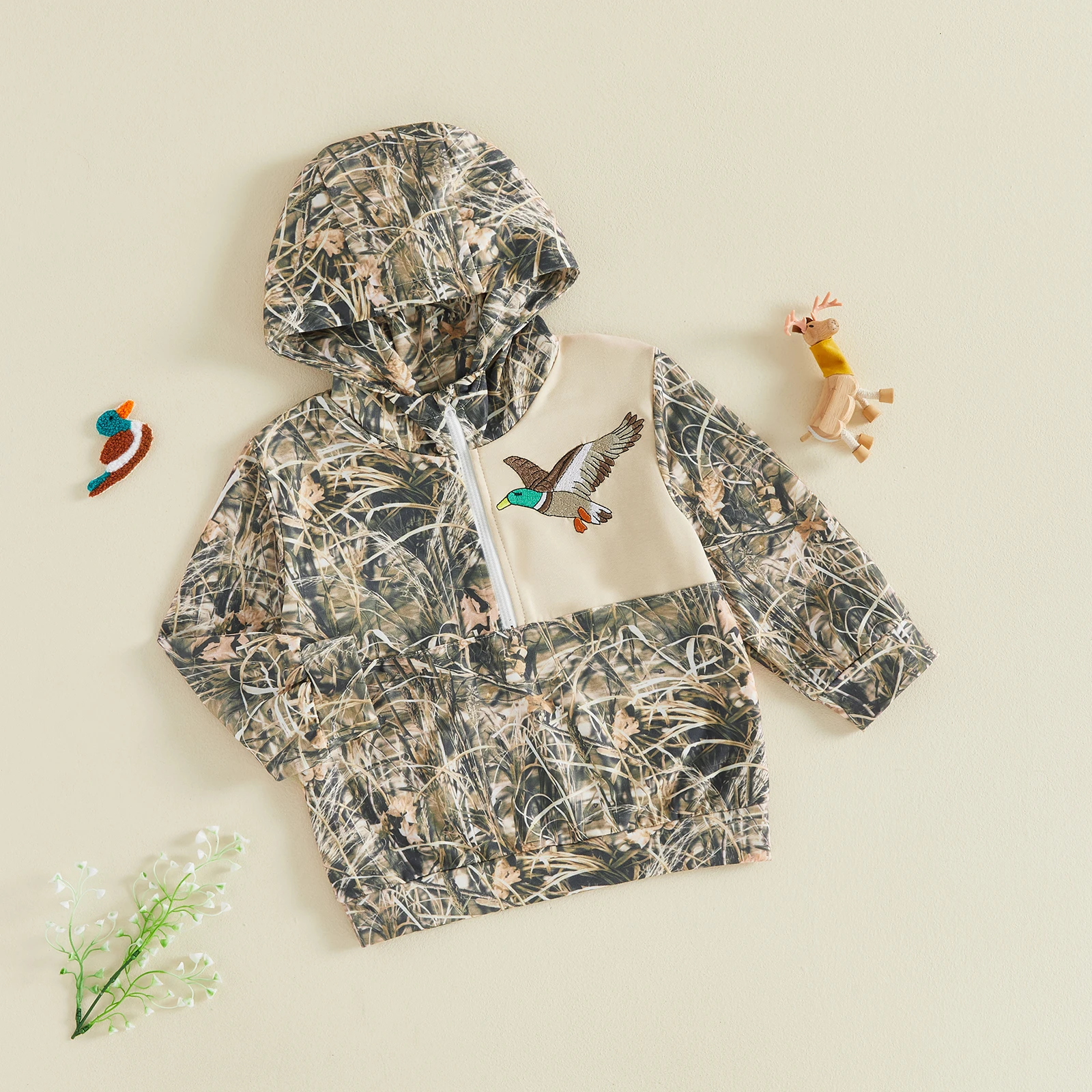 1-6Y Toddler Kids Boy Jacket Tops Camo Patchwork Long Sleeve Quarter Zipper Hoodie Jackets Outerwear