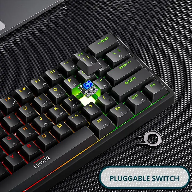 Imagem -04 - Mini Teclado Mecânico Gaming Tipo-c com Fio Teclas Pbt Faça Você Mesmo Interruptor Azul e Vermelho Rgb Retroiluminado Hotswap K620 61 Chaves