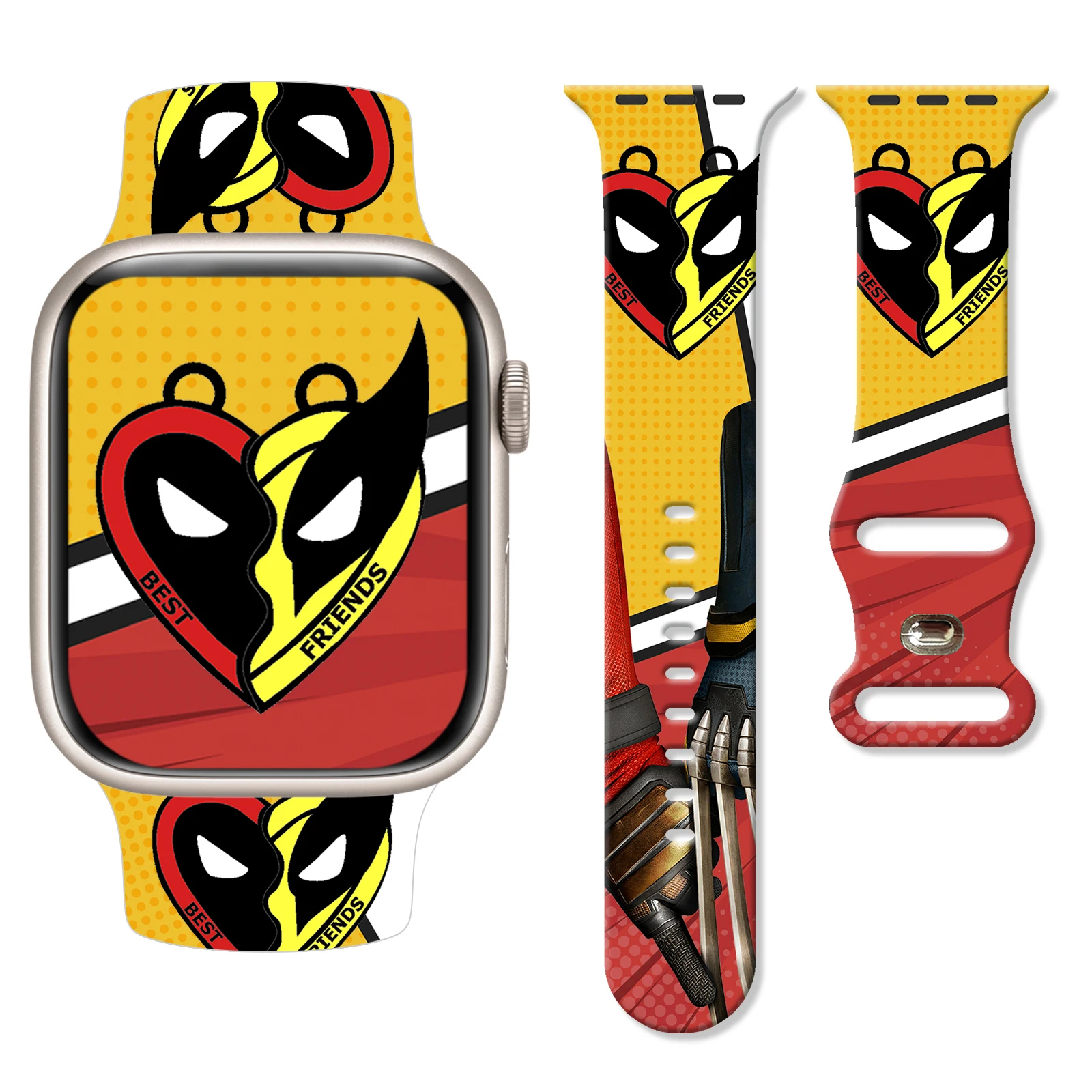 

Marvel Deadpool Wolverine Printed Band for Apple Watch 11/10/9/SE, Soft Waterproof Silicone Replacement Strap for 45mm/44mm/42mm