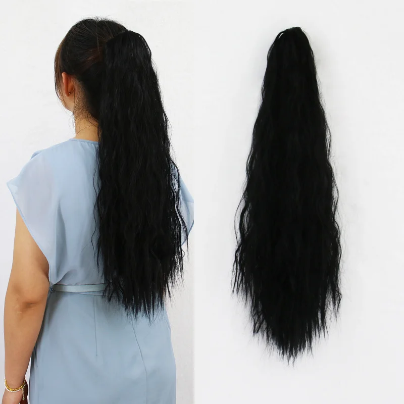 

Натуральный пышный длинный вьющийся хвост-накладка для женщин из термостойкого шелка с заколкой-крабиком, в стиле Европы и Америки