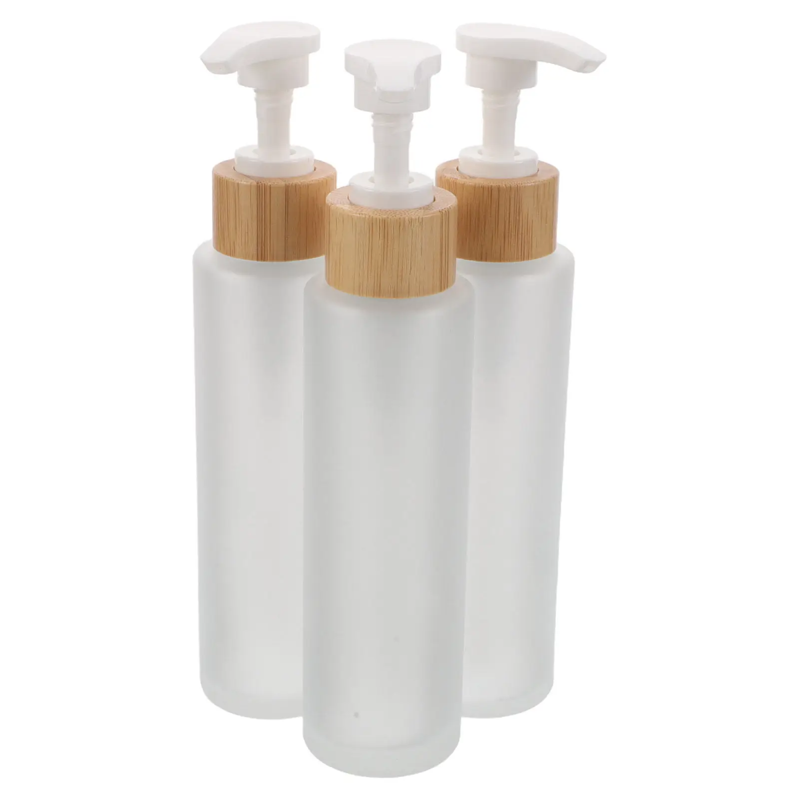 

3Pcs Frosted Glass Pump Dispenser Bottles Bamboo Lid 120Ml Reusable Lotion Bottle Transparent Shower Gel Container