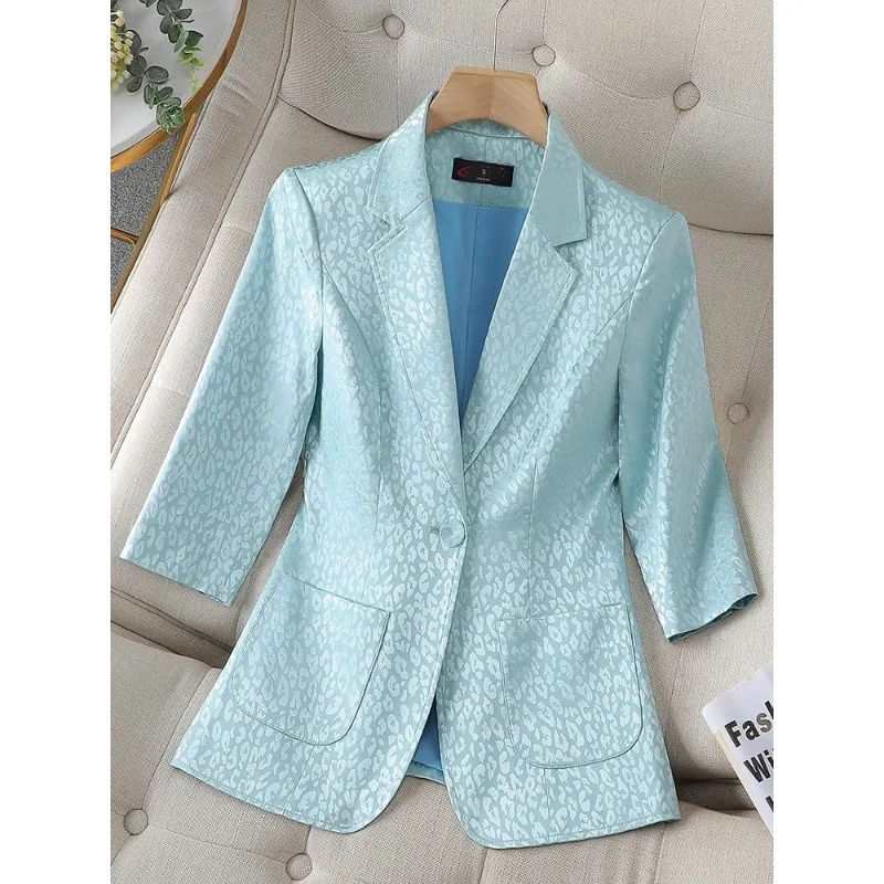 Spot Women Suit Blazer Half Sleeve Formal Navy Yellow Blue Lady Female One Button Business Work Wear Jacket Coat Summer Spring