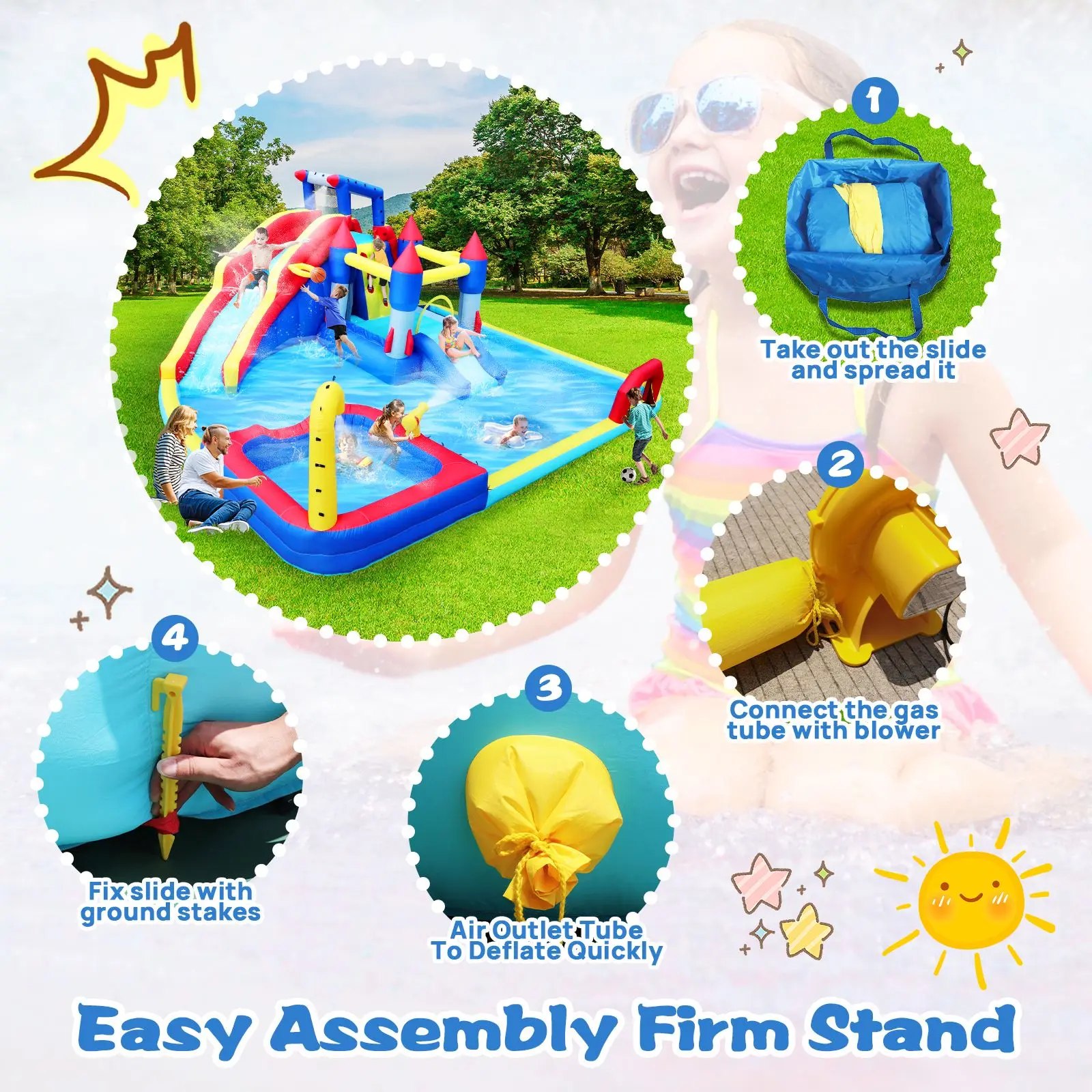 10 in1 Inflatable slide water park bouncing house garden with splash pool & water gun & basketball & climbing wall & dual pools