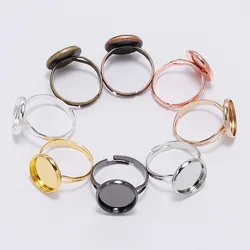 10pcs/lot Dia 10-25mm Metal Adjustable Blank Ring Base Glass Cabochons Cameo Settings Tray For DIY Jewelry Making Accessories