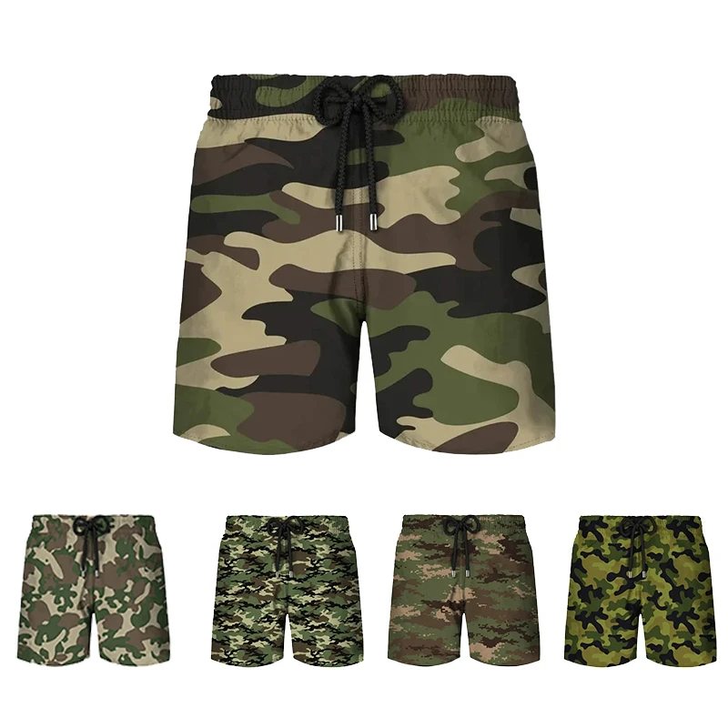Calças curtas com estampa camuflada clássica para homens, moda esportiva, calções havaianos para viagem, praia, calções casuais táticos