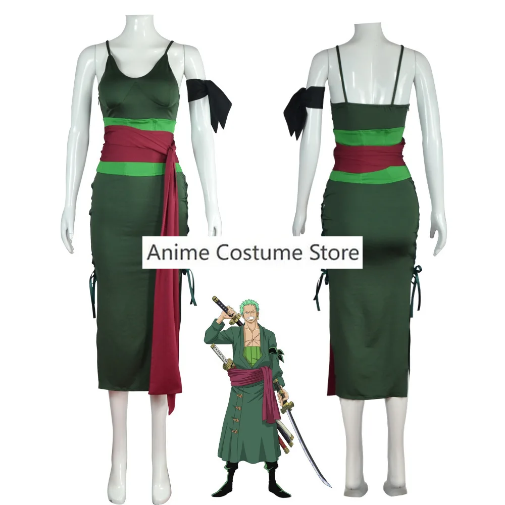 Anime Roronoa Zoro Cosplay Costume Wano Kuni Country Disguise for Adult Female Green Dress Outfits Woman Sexy Halloween Suit