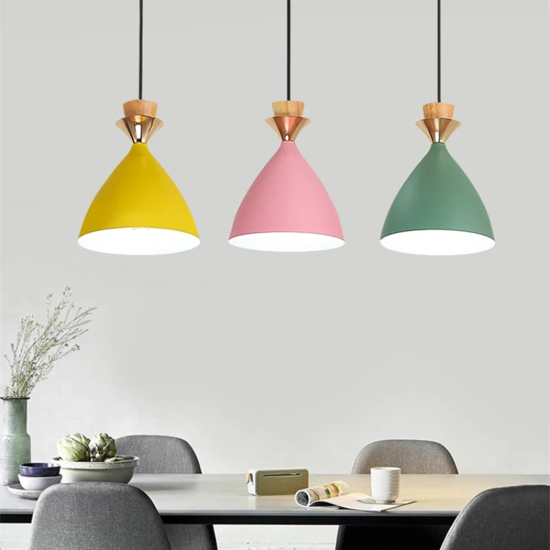 

Nordic Pendant Light Hanging Lighting Restaurant Modern Bar Counter Bedroom Bedside Small E27 Single Head Macaron Home Deco Lamp