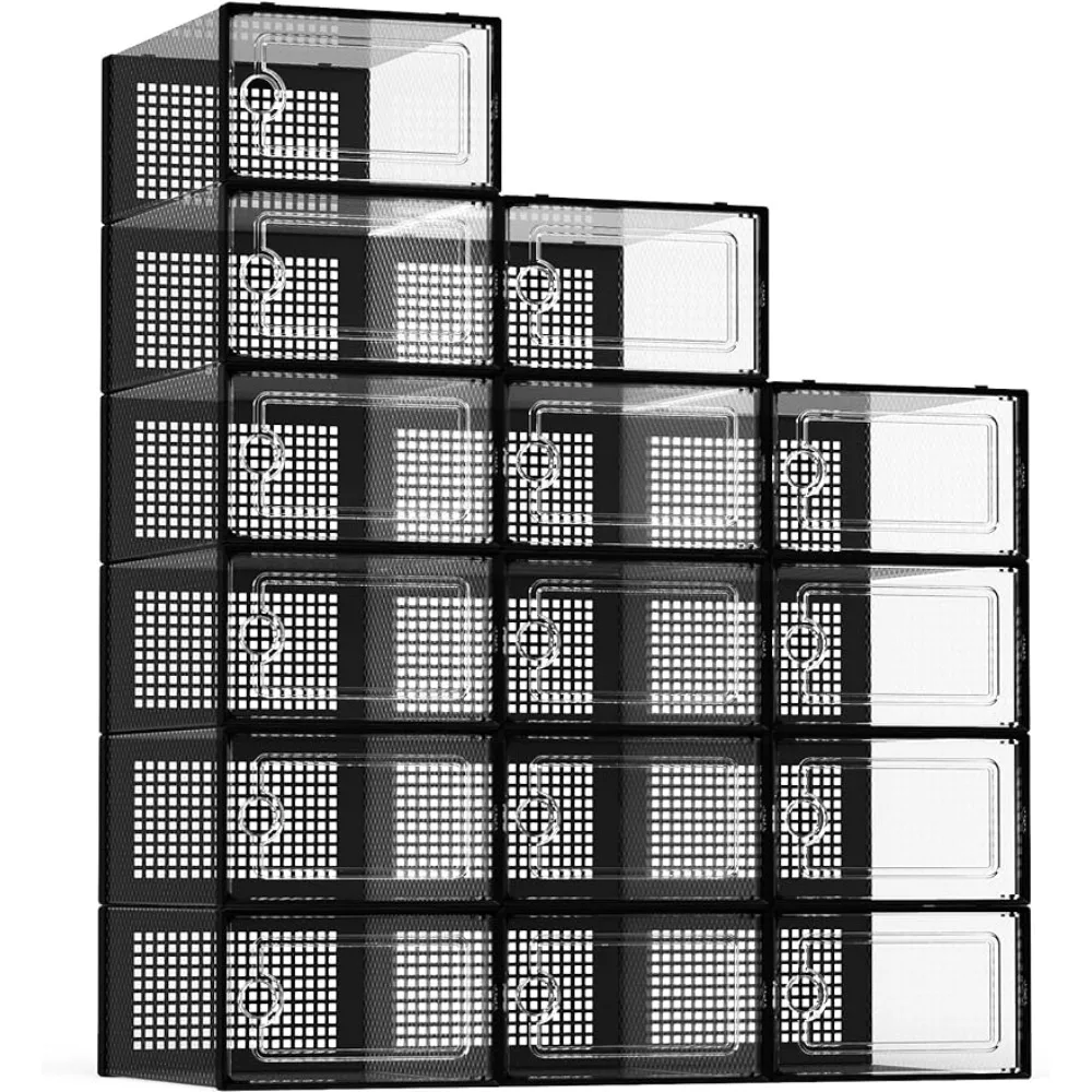 

Fit Size 11-12 Organizer Shoe Rack Organizers 15 Pack X-Large Clear Plastic Stackable Shoe Boxes With Lids Black Freight Free