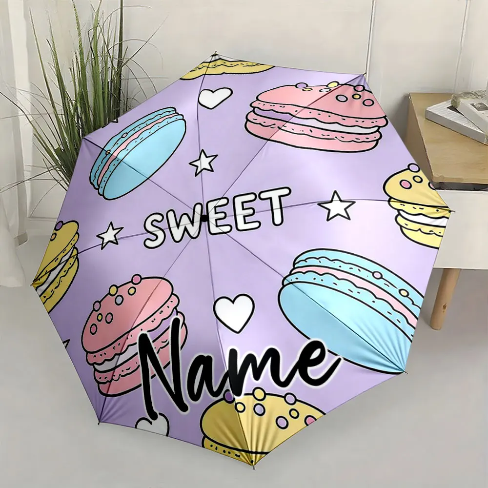 Custom Name Umbrella Colorful Macaron Umbrella with Sweet Design Print 8 Iron Ribs Folding Umbrella Auto-Open Fashion Sunshade