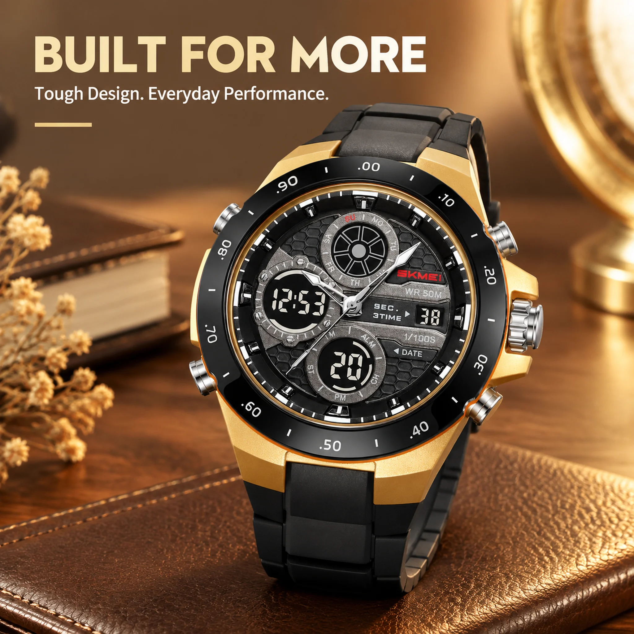 SKMEI 2808 3Time Digital Sports Watches Men Military Wristwatch Casual Business Fashion Clock Alarm EL Countdown Timer Week Date