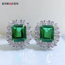 2023 New Retro 100% 925 Solid Silver 9*11mm Lab Emerald Stud Earrings for Women Gemstone Wedding Party Fine Jewelry Lady Gifts
