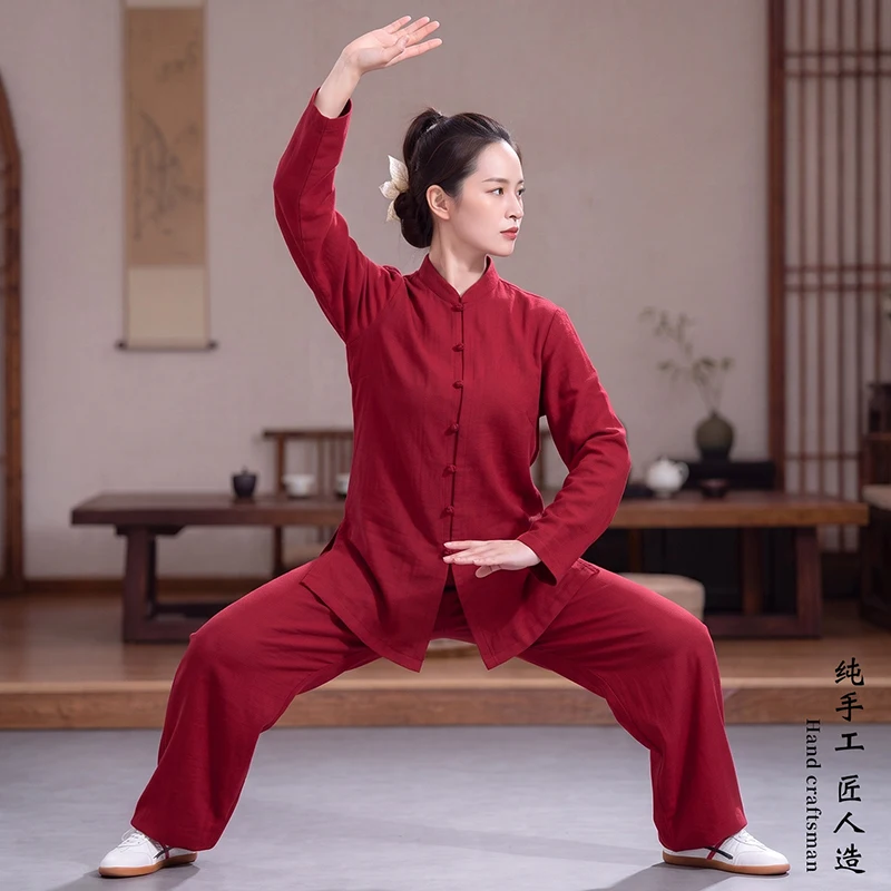 Spring Autumn Tai Chi Suit Women Linen Chinese Style Zen Meditation Tea Ceremony Martial Arts Training Morning Exercise Outfit