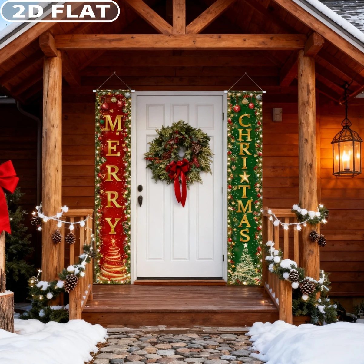 

1pair Christmas Decor Party Porch Banners-1x6 FT Merry Christmas Door Banner Xmas Front Door Porch Sign, Entrance Hanging Decor