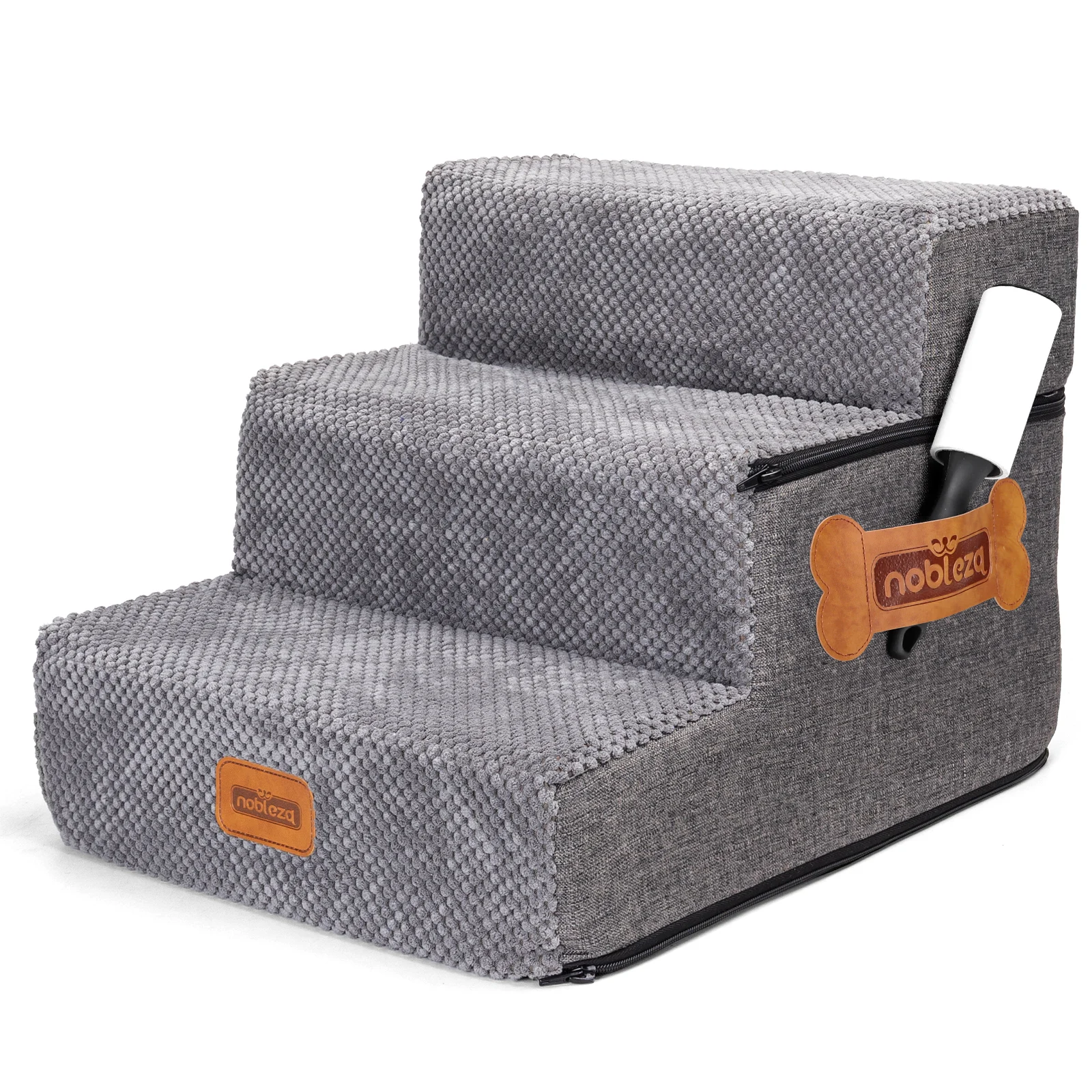 Nobleza Escalera para Perros, Rampa para Perros, Escalera para Cama de Perros Pequeños para Perros y Gatos, Escaleras para Perros Mascotas de 3 /4/5Escalones con Rodillo Quitapelusas