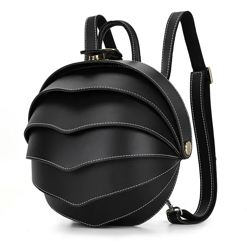 Vintage leather Creative Backpack Personality Beetle Backpack Men's and women's round schoolbag Single shoulder straddle bag