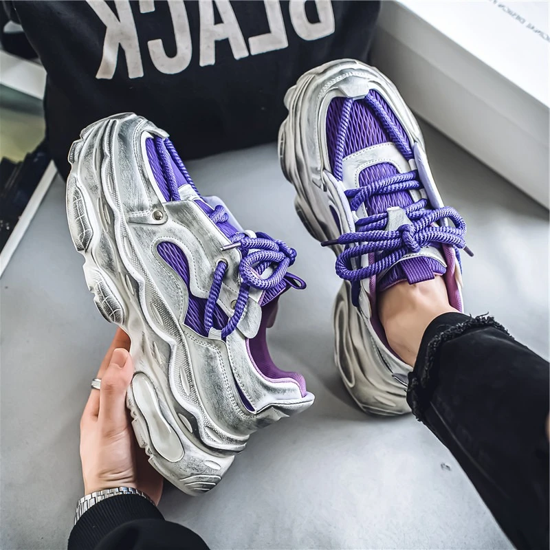 

Trendy Men Platform Sneakers Thick Sole Air Cushion Design Lace-Up Trainers for Hip-Hop & Urban Fashion Men Sport Running Shoes