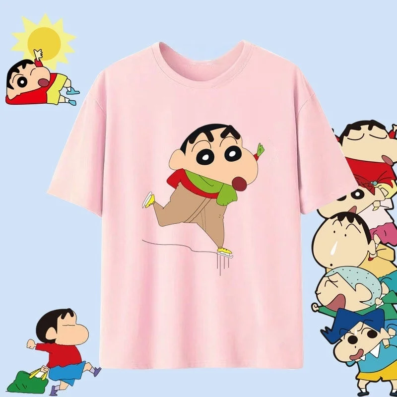 Crayon Shin Chan Shinnosuke & Shiro Hug Print T Shirt Women Oversized Cute Cartoon Short Sleeve Casual Tee Top