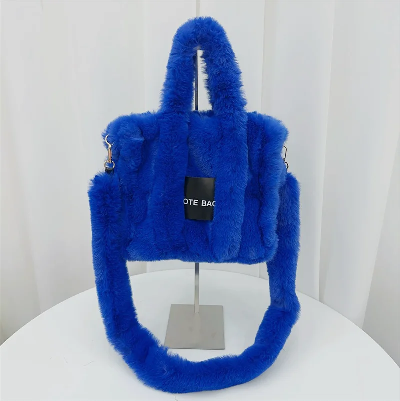 Fuzzy Pink Faux Fur Ladies Winter Handbag Brand Designer Fluffy Plush Sqaure Shoulder Purse 2023 Elegant Women\'s Tote Bag