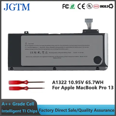 JGTM Laptop Battery A1322 10.95V 63.5Wh for Apple Macbook Pro 13'' A1278 2009 2010 2011 MC700 MB990 MB991 MC374
