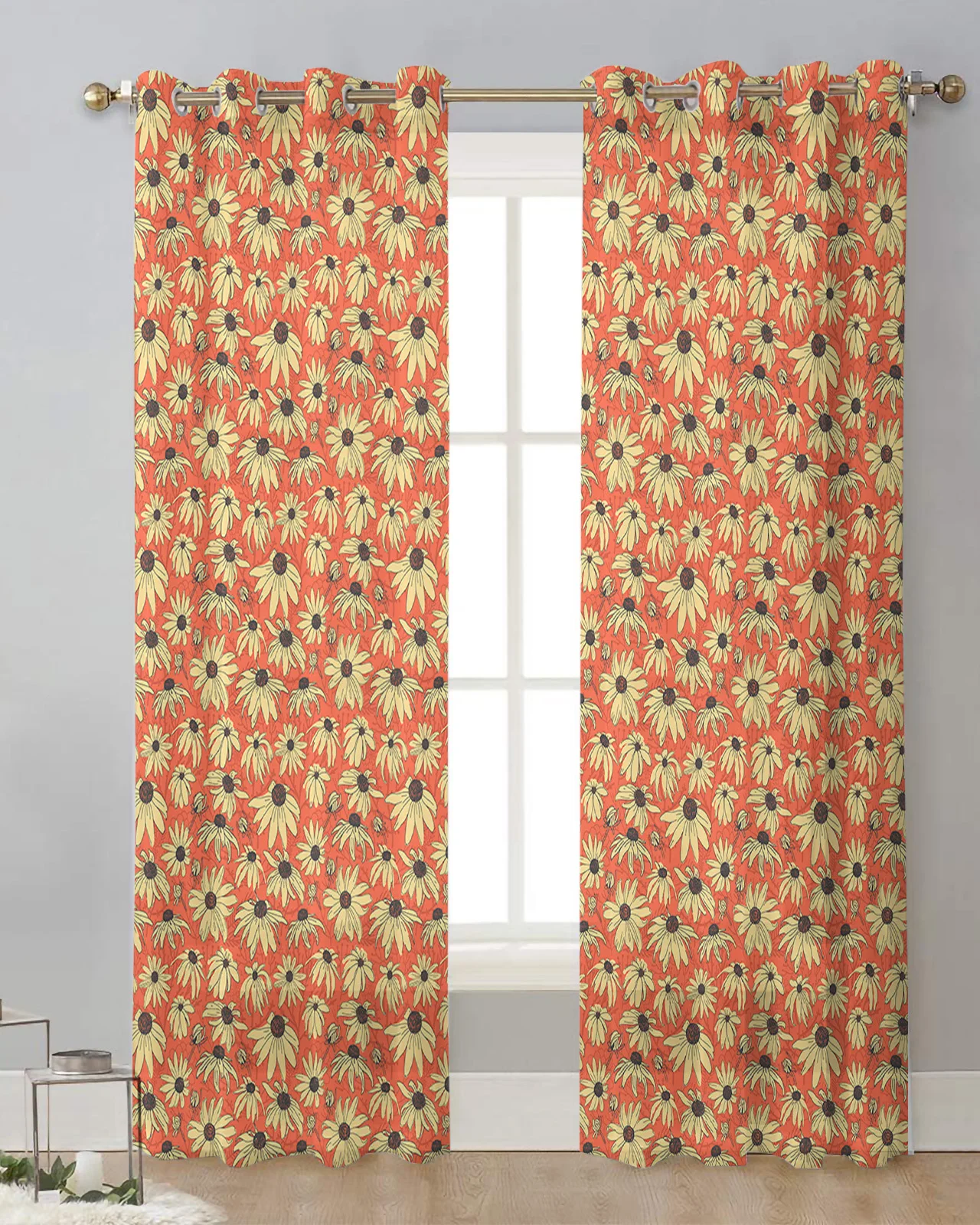 Chrysanthemum Cartoon Plural Tile Curtain Tulle Curtains For Living Room Kitchen Window Treatments Voile Curtains