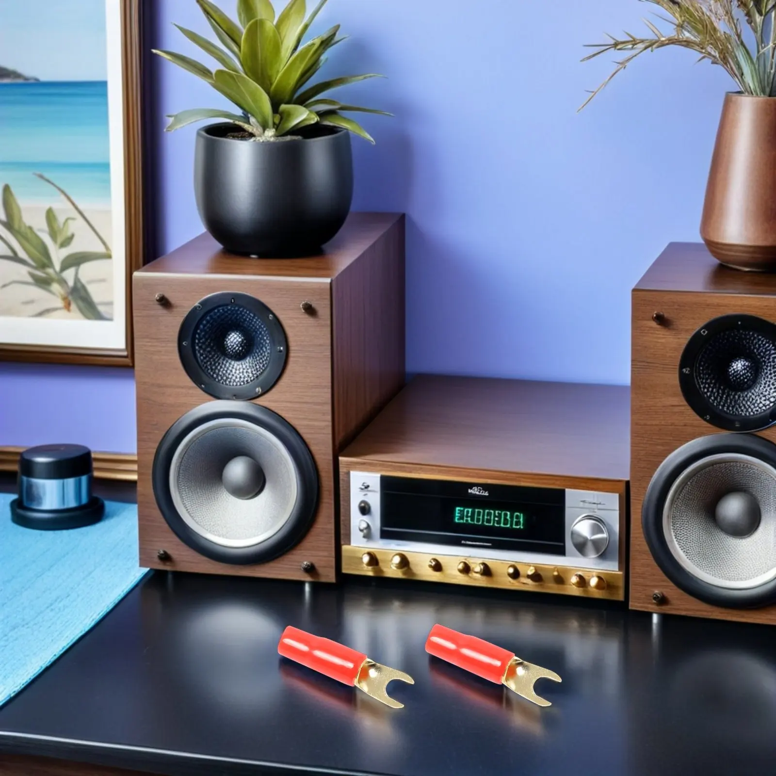 5Pairs Speaker Wire Connectors Gold Plated Copper 8 Gauge Fork Terminals Crimp Barrier Spades Alternative Banana Plugs Audio