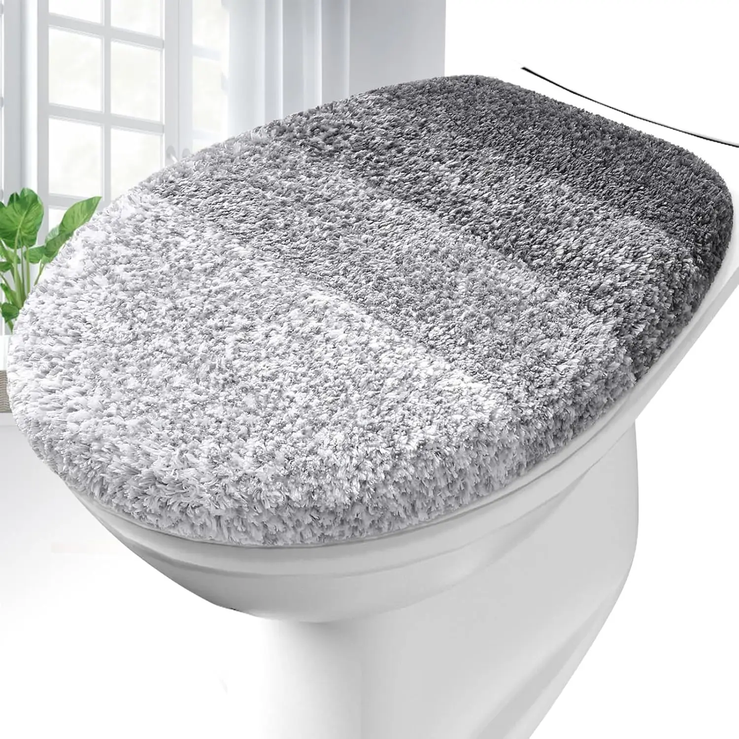 

Soft Microfiber Bathroom Toilet Lid Cover, Machine Washable Seat Covers, 17.5x15, Stays in Place Rubber Backing