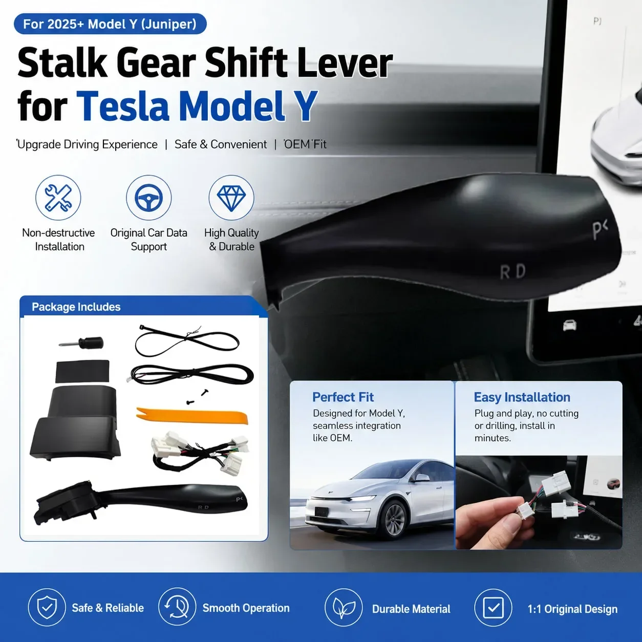 Smart Gear Stalk For Tesla Model Y Juniper 2026 Physical Drive Selector Stalk Shift Lever Retrofit Kit D/P/R Gearshift