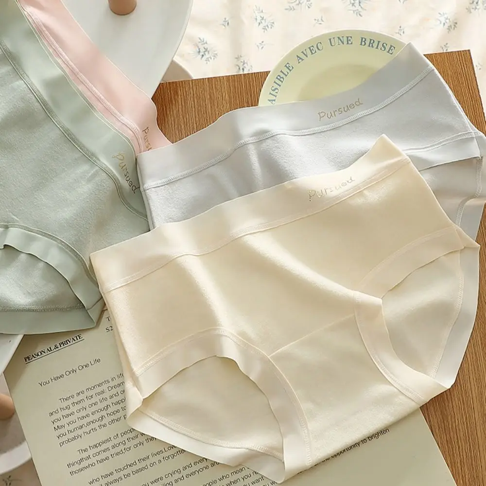 

5pcs Simple Solid Color Mid Waist Panties Cotton Crotch Lingerie Seamless Briefs Underwear Women's Underpants Lady