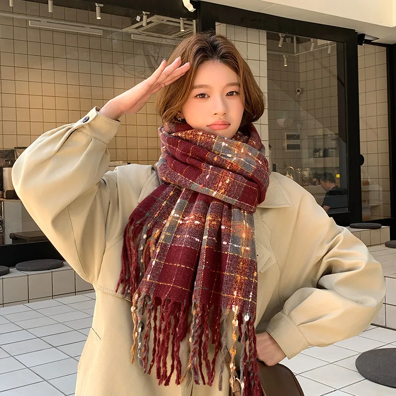 

New Imitation Cashmere Scarf women's Winter high-end Feeling Warm Shawl Cute Versatile Plaid Scarf Shawls Women Luxury 4w966