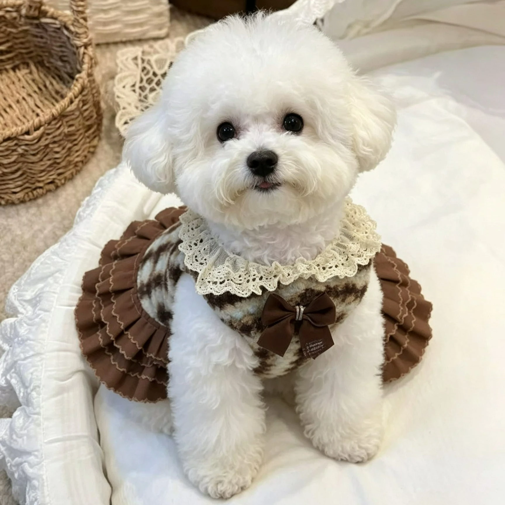 New Winter Warm Dog Skirt Pet Matching Outfit Striped Cotton Coat for Small Dogs Dachshund Print Teddy Short Skirt Dog Stuff