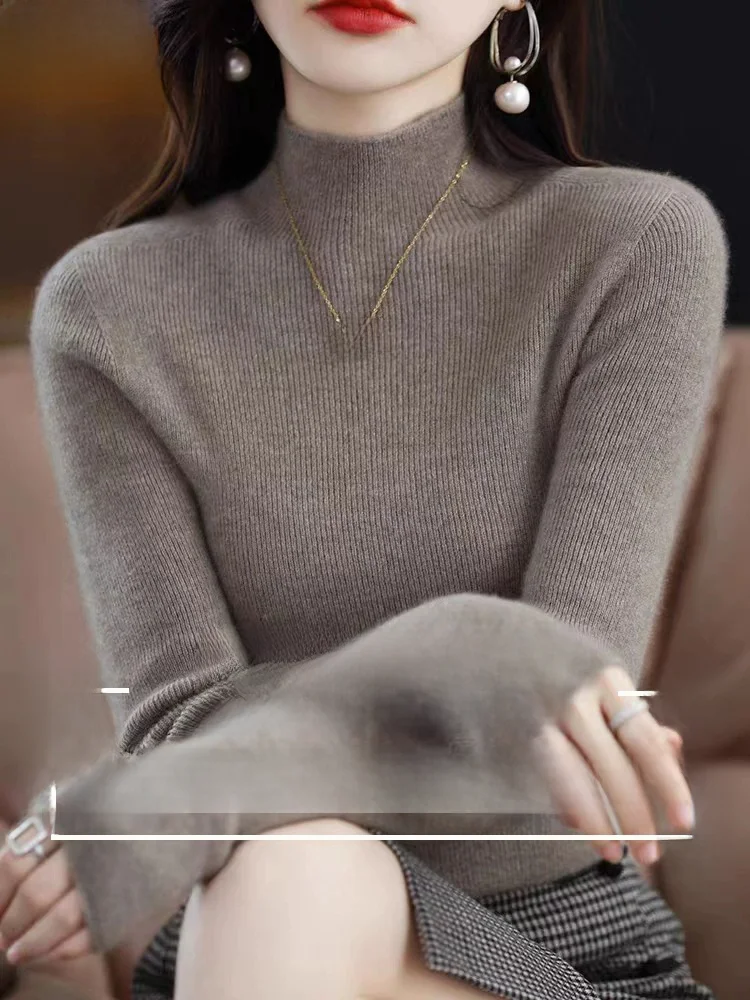 카메레 니트 스웨터 여성 슬림핏 베이스 레이어 가을 겨울 신상 하이 칼라 울 스웨터 출퇴근용