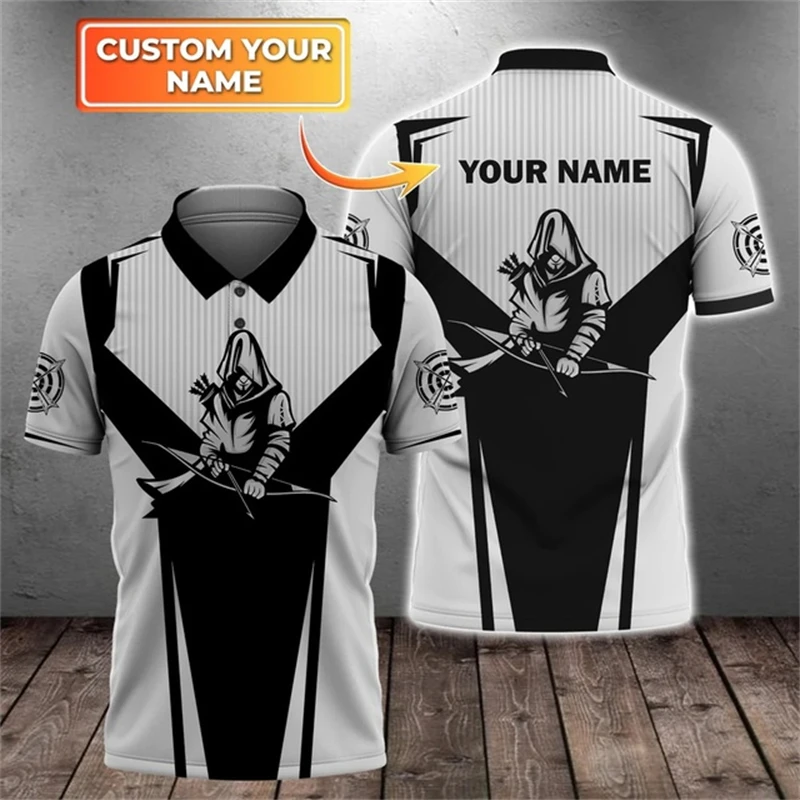 Polo T Shirt For Men Personalized Name 3D Archery T-Shirts Team Logo Custom Print Short Sleeve Tops Fashion Lapel Button Blouse