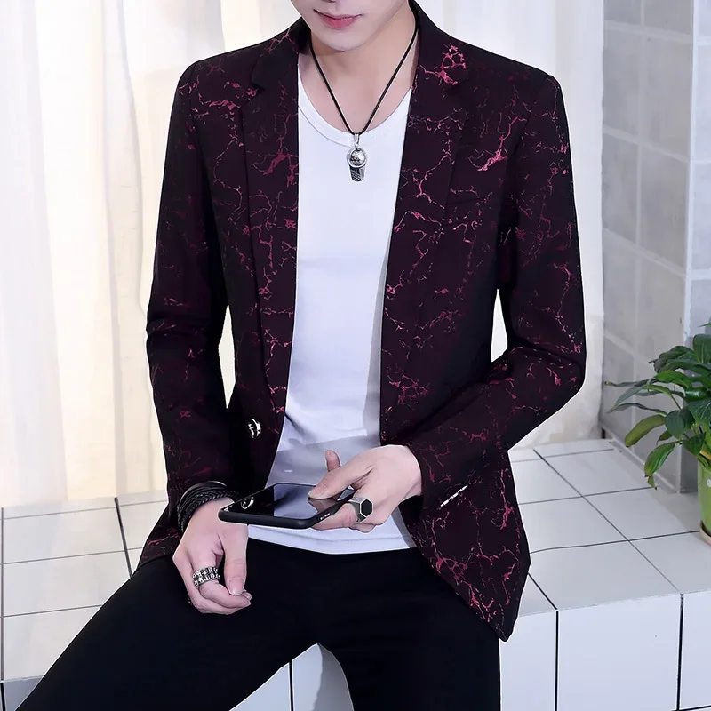 

HOO 2023new man fall printed leisure long-sleeved suit youth shadow of cultivate one's morality handsome suit