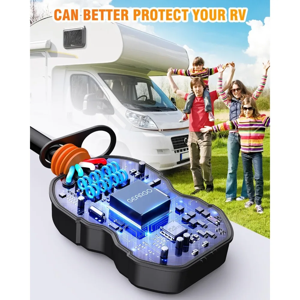 RV Surge Protectors 50 Amp, 15000 Joules RV Circuit Analyzer, IP68 Surge Voltage Protection, RV Adapter Plug for Camper (Orange)