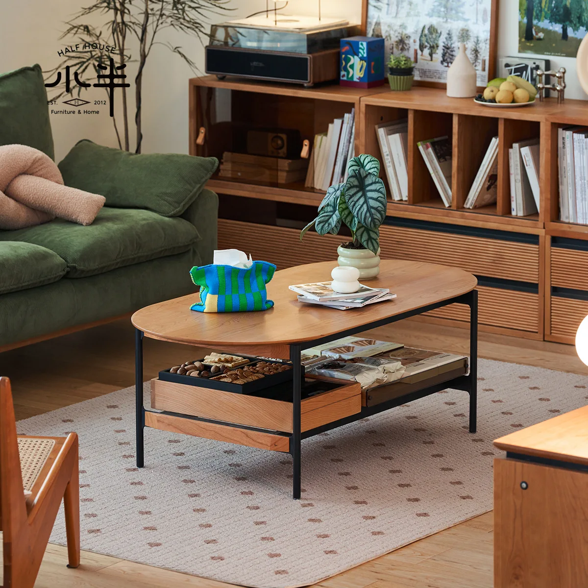 

Small half furniture Nordic solid wood coffee table simple small apartment cherry wood Japanese log tea living room rock