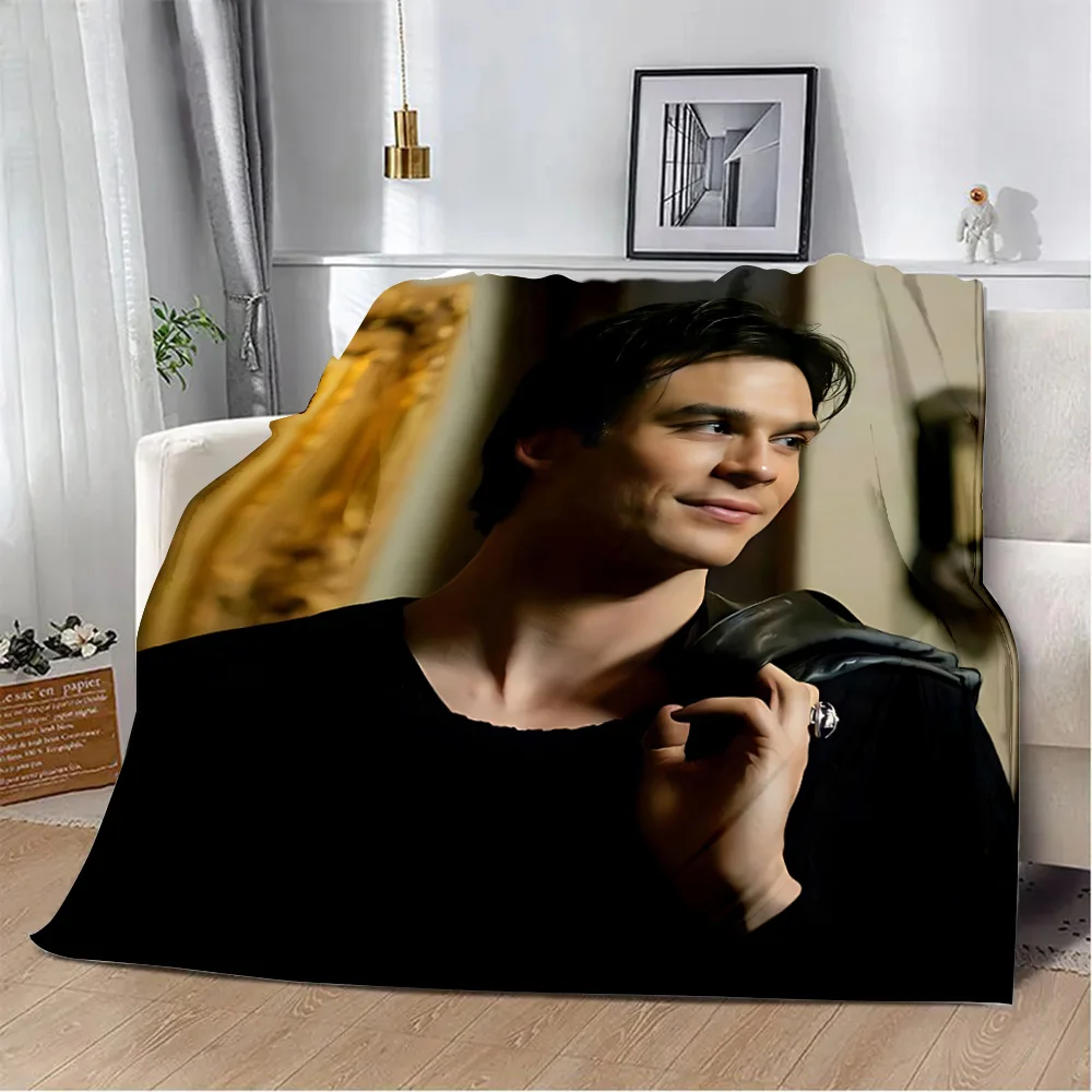 The Vampire Diaries Damon salvatores Printed Picnic Blankets Warm Blanket Soft and Comfortable Blanket Home Travel Birthday Gift