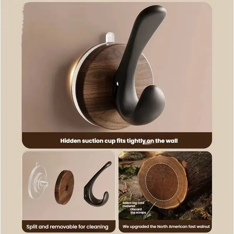 Wood grain suction cup hook, door hook, bathroom hook, sturdy load-bearing, seamless hook, home decoration