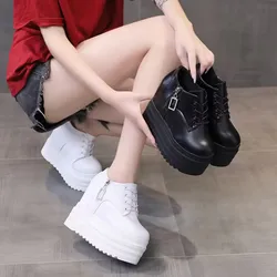 Women Shoes Punk Style Lace-up Heel Height 12 Platform Shoes Woman Gothic Ankle Rock Boots Metal Decor Woman Sneakers zapatillas