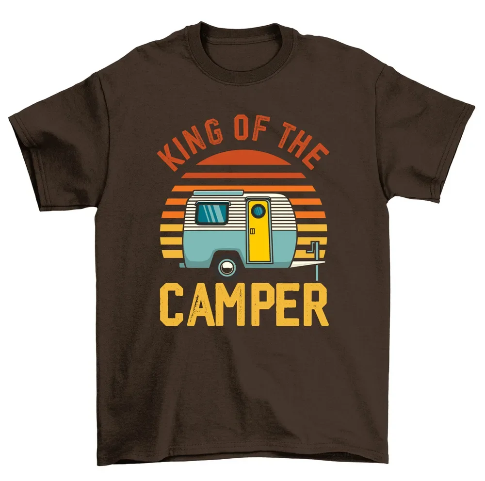 King Of The  Camping Travel Trailer RV Road Trip T-Shirt Men High Quality 100%Cotton Short Sleeve