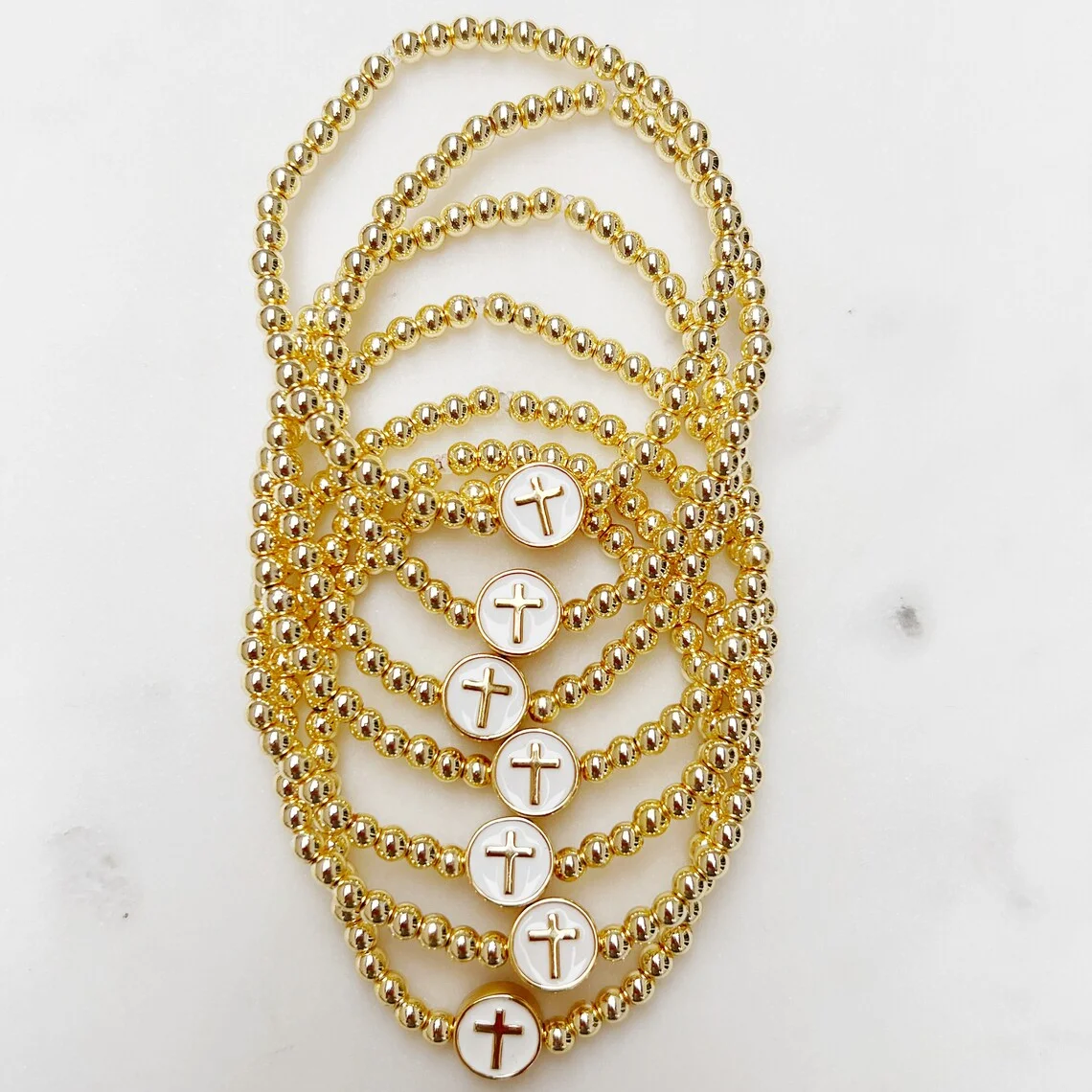 

KKBEAD Cross Bracelet Stackable Jewelry for Women 18K Gold Plated Elastic Religious Pulseras Trendy Gift for Her