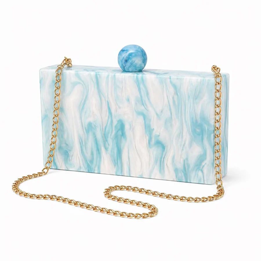 Marble Blue Mix Acrylic Purses And Handbag For Women Shell Shape ChainShoulder Crossbody Bag Box Clutch Purse For Wedding Party