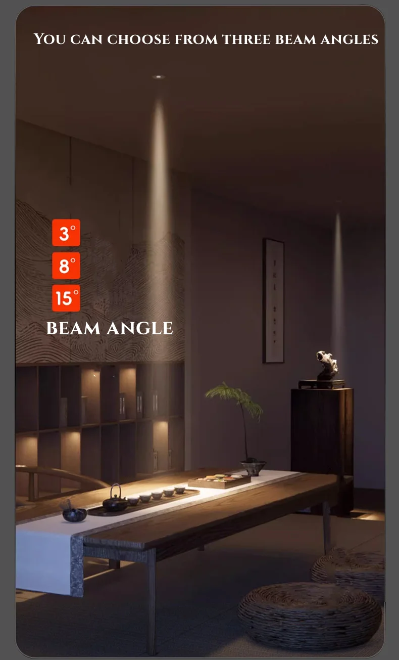 Ultracienkie reflektory LED osadzone w domu, sufitowa w salonie, teahouse, atmosfera, wiązka świetlna Angle 3. ° 8 ° 15 ° Muzeum małych kątów