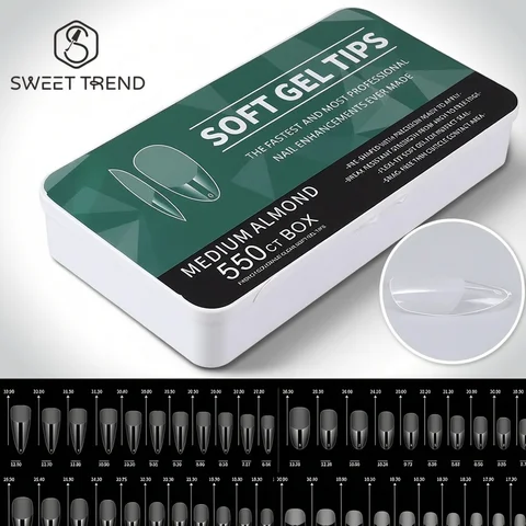 550pcs Soft Gel Nail Tips Medium Short Almond Coffin Full Cover Matte Extension Tool Acrylic Press on Nail French Manicure Decor