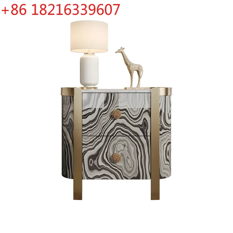YAO Italian light luxury marble high-end bedroom bedside locker medium antique solid wood