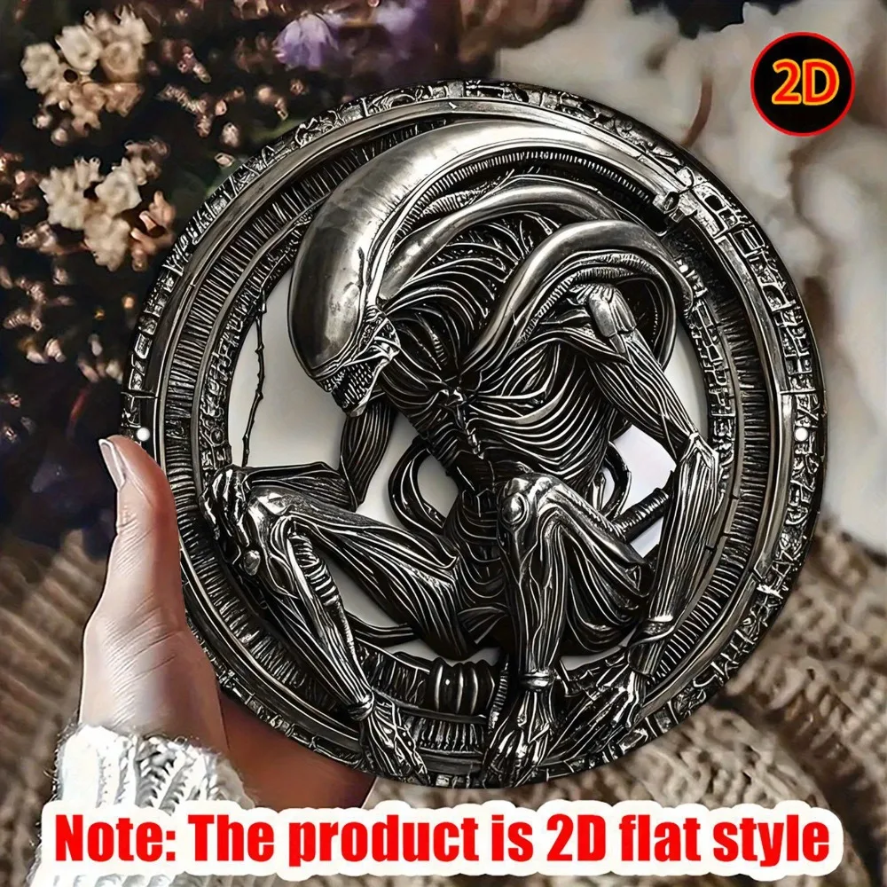 Vintage Alien Round Metal Sign Retro Space Wall Art 20x20cm Living Room Decor
