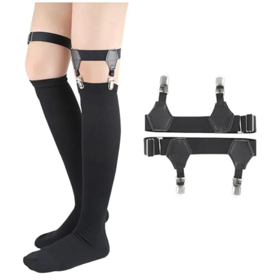 

2 Pack Suspenders Knee Sock Stays for Men and Women, Adjustable Non-Slip Clip Holder to Prevent Long and Short Socks Falling or