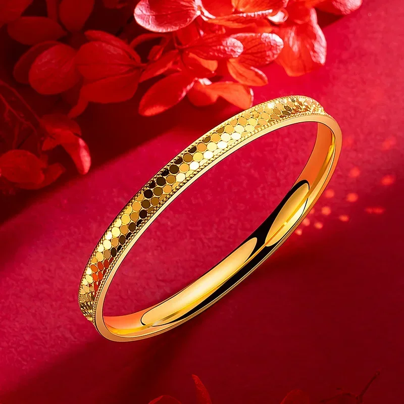 24K AU9999 Real Gold Dragon Scale & Honeycomb Bracelet in Yellow Gold, High - Sense Design