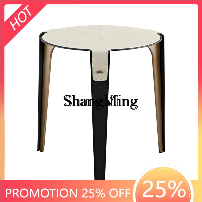 

ZYY premium sofa side few simple modern saddle leather corner few light luxury living room household round small coffee table