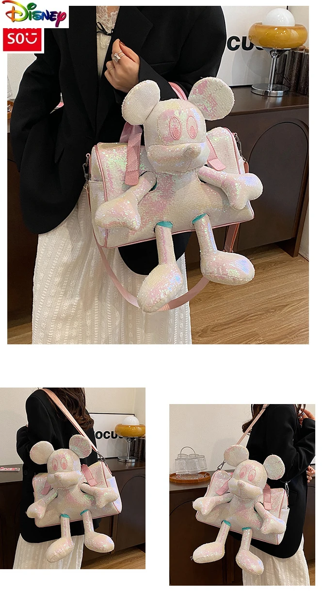 حقيبة ديزني الفاخرة عالية الجودة ميكي كروس للنساء، حقيبة يد عصرية لامعة ذات سعة كبيرة ومتعددة الاستخدامات #6