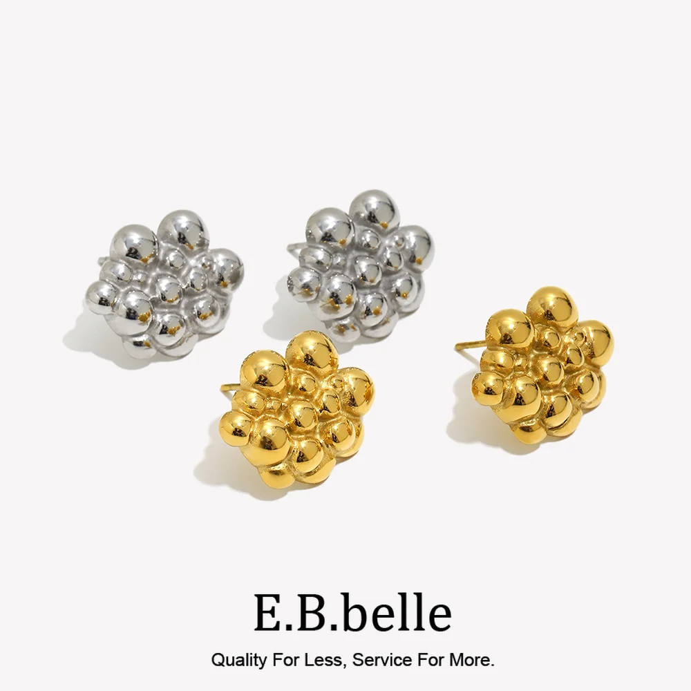 E.B.belle Set mit kleinen Perlen, Ohrstecker, 18 Karat vergoldeter Edelstahl, Damen-Modeschmuck-Charm